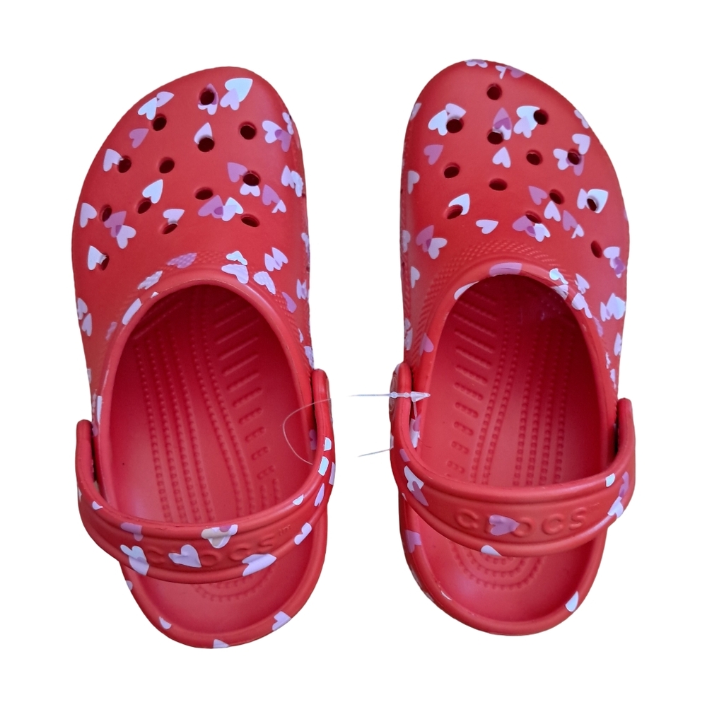 CROCS Classic Clog Cherry Red With Hearts Various Toddler & Little Girls Sizes - Picture 2 of 12